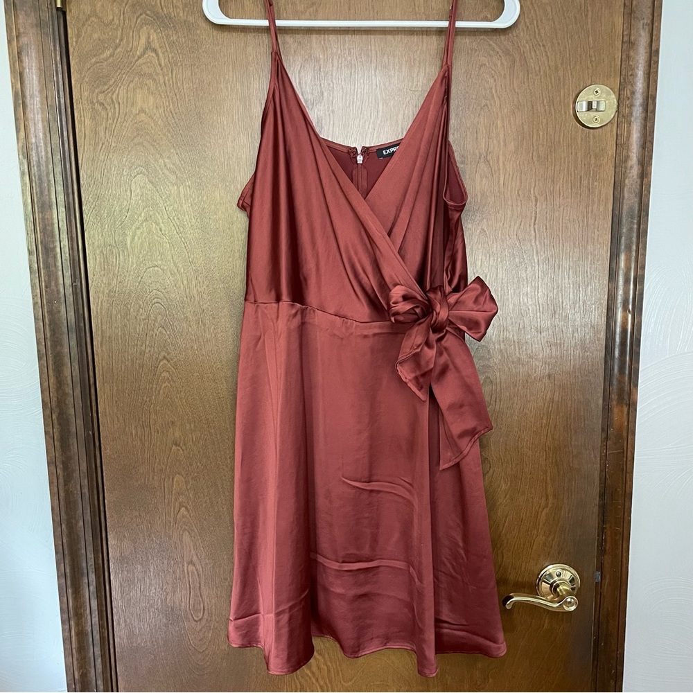 Express Satin Faux Wrap Dress